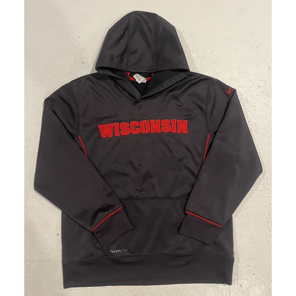 Nike Therma Fit Wisconsin Badgers Embroidered Sweatshirt Hoodie Youth Kids Large